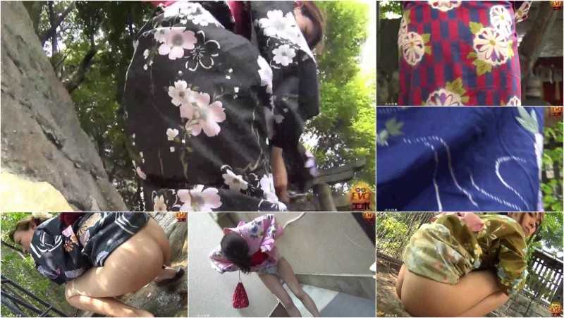 E64-08 [#2] | Young girls wearing yukata and pooping behind the temple.