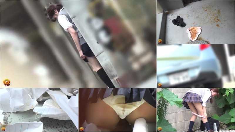 EE-181 | Pantypooping voyeur: girls school students trying to hide their pooped panties in public.