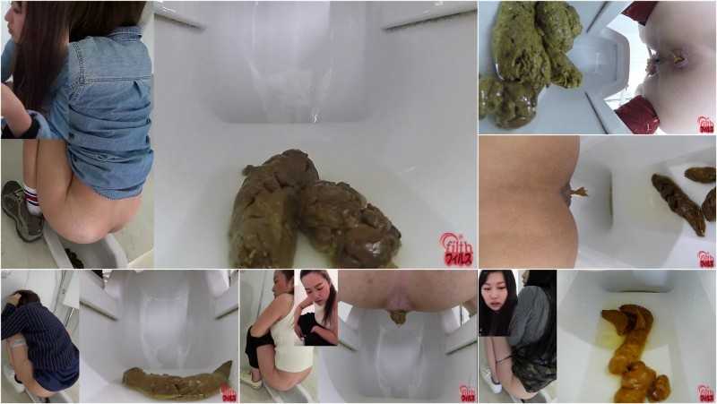 FF-179 | Young women peeing and pooping wearing sneakers. Powerfull multi angle toilet defecation.